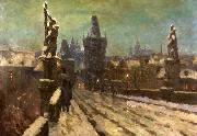 Painting Winter on the Charles bridge Stanislav Feikl